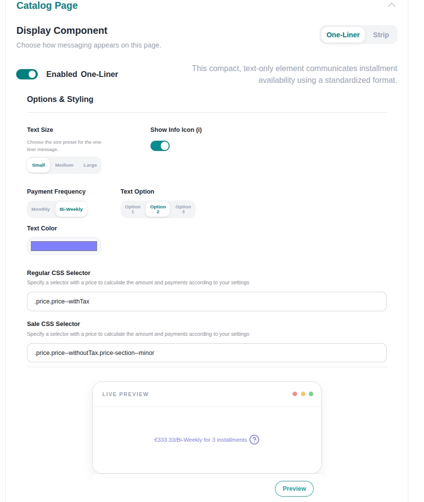 one liner settings