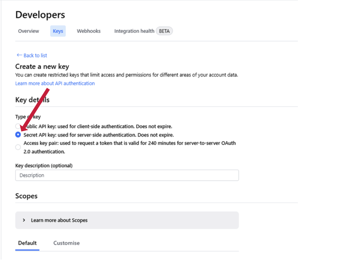 select secret api key