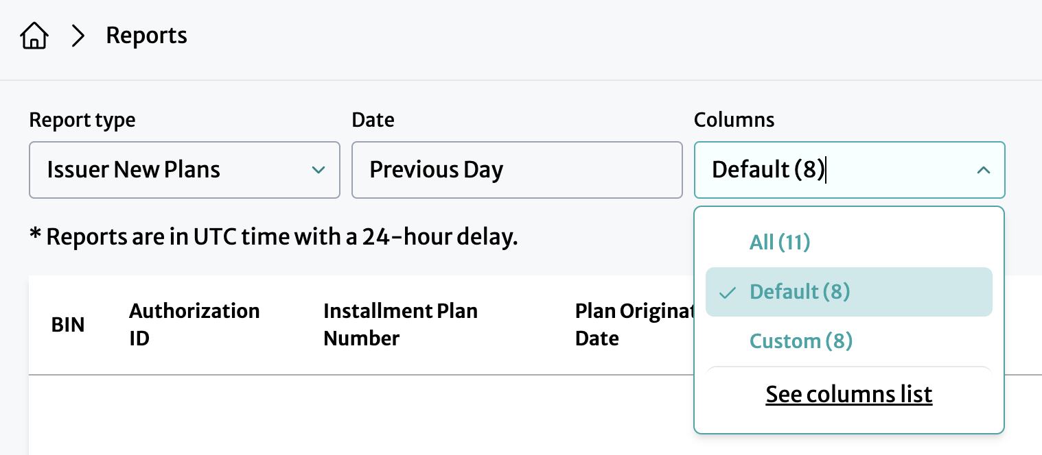 columns selection