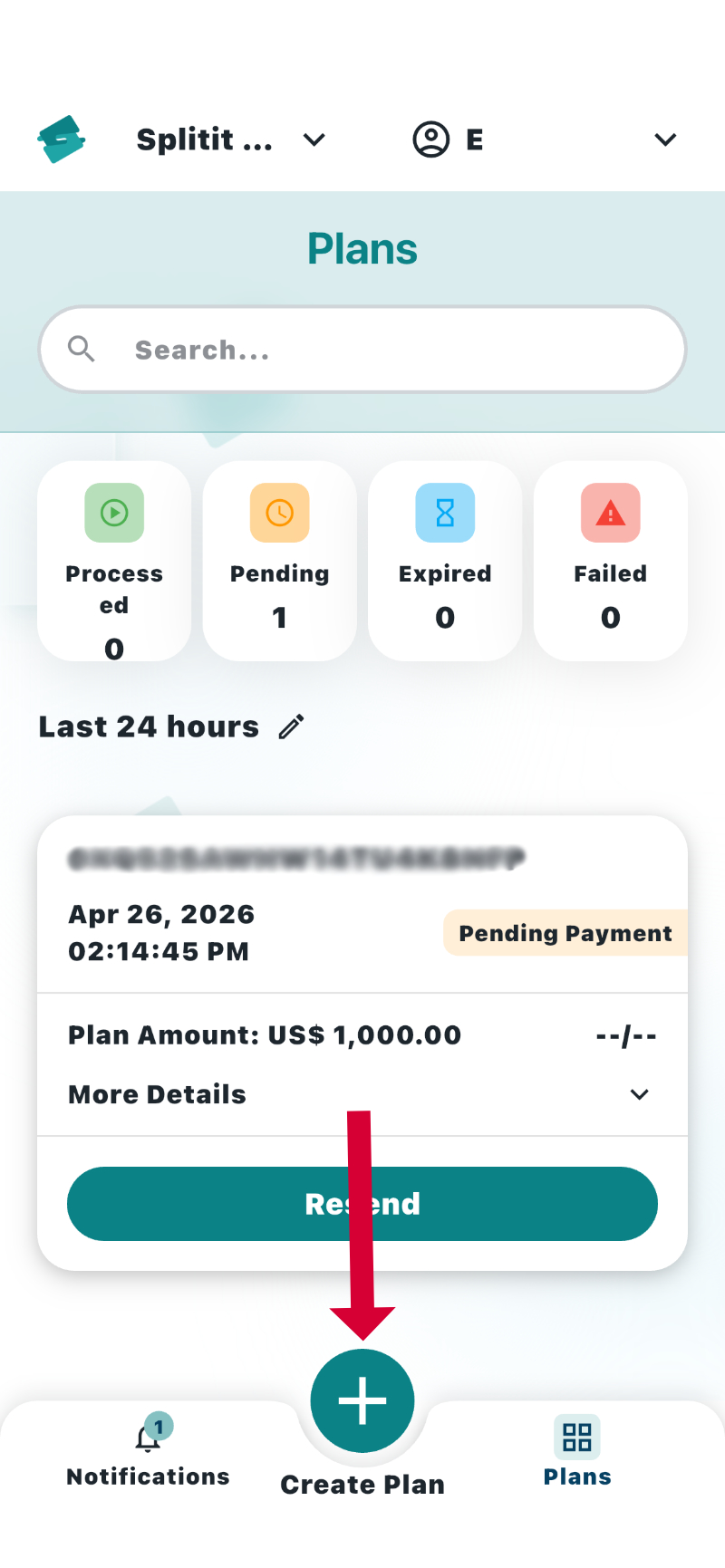 indicating create plan button