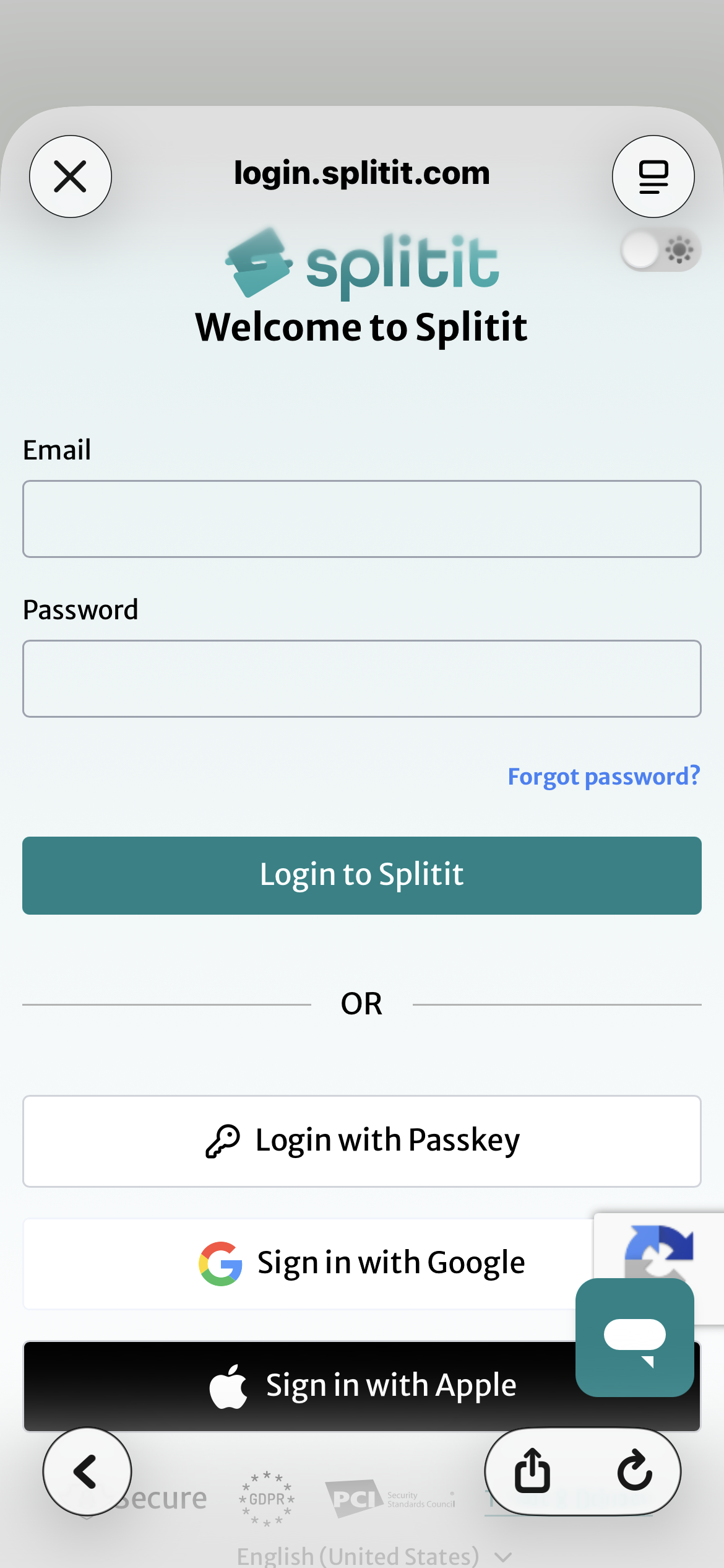 mobile login page