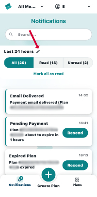 mobile notifications date filter