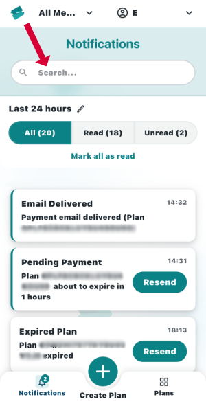 notifications search