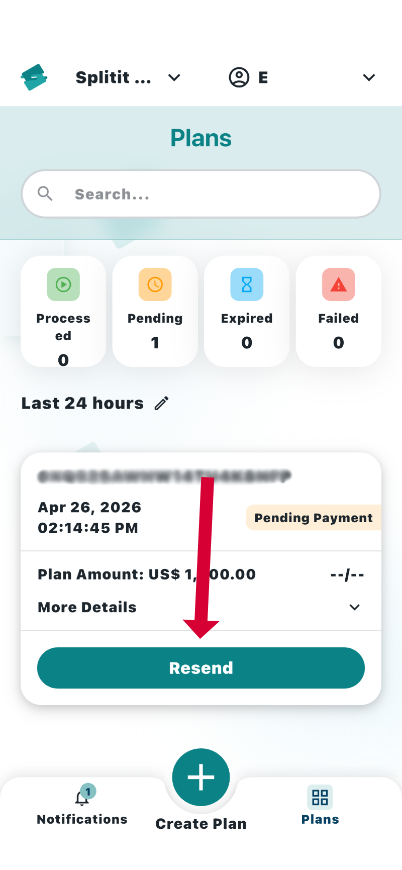 resend button for plan