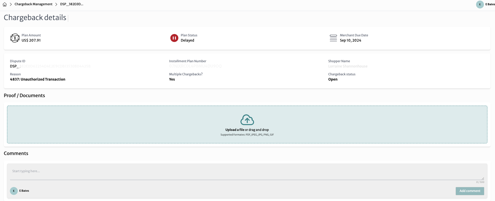 chargeback details submit