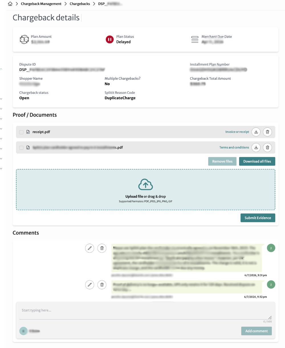 chargeback details submit