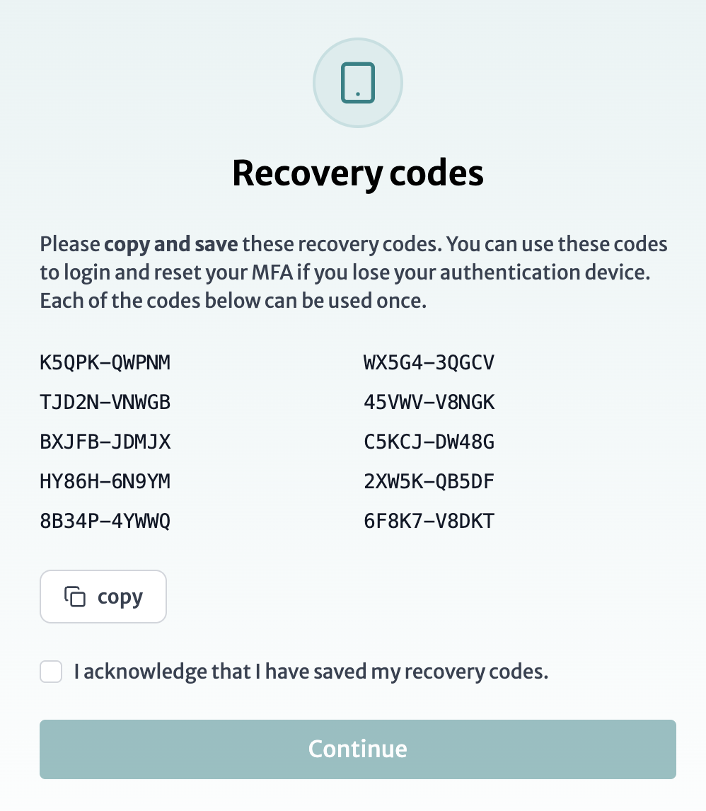 recovery codes