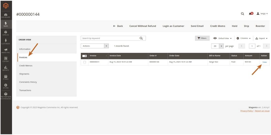invoices view