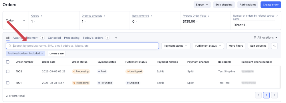 orders search