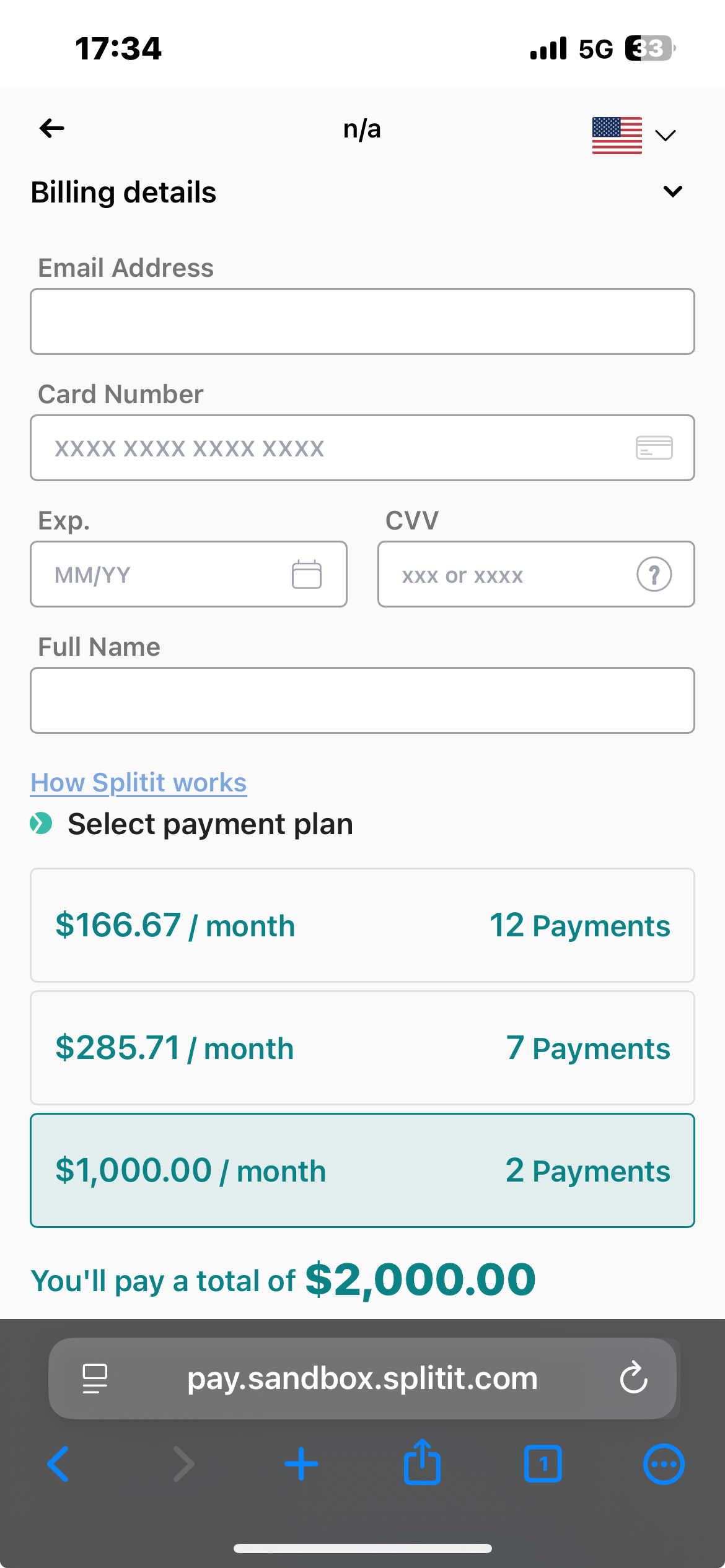 Splitit payment form
