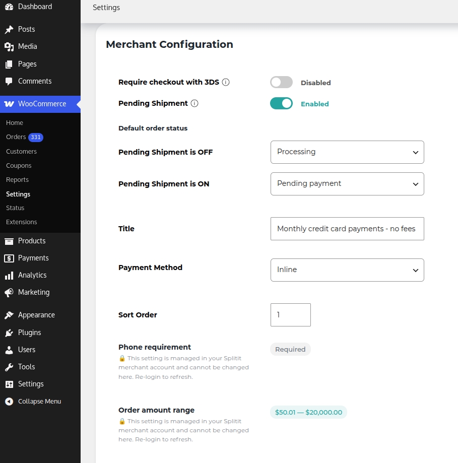 configure payment method settings